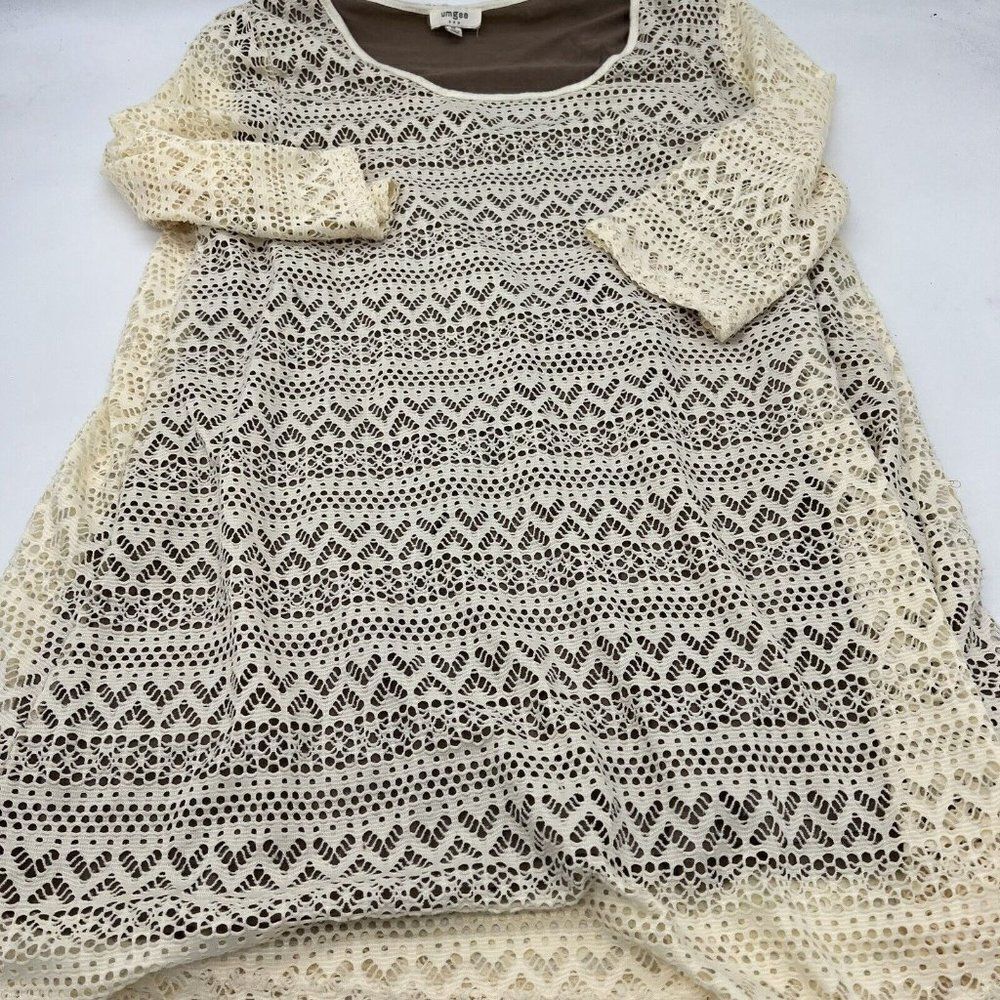 Umgee Anthropologie Ivory Boho Crochet Tunic Dress Size Medium